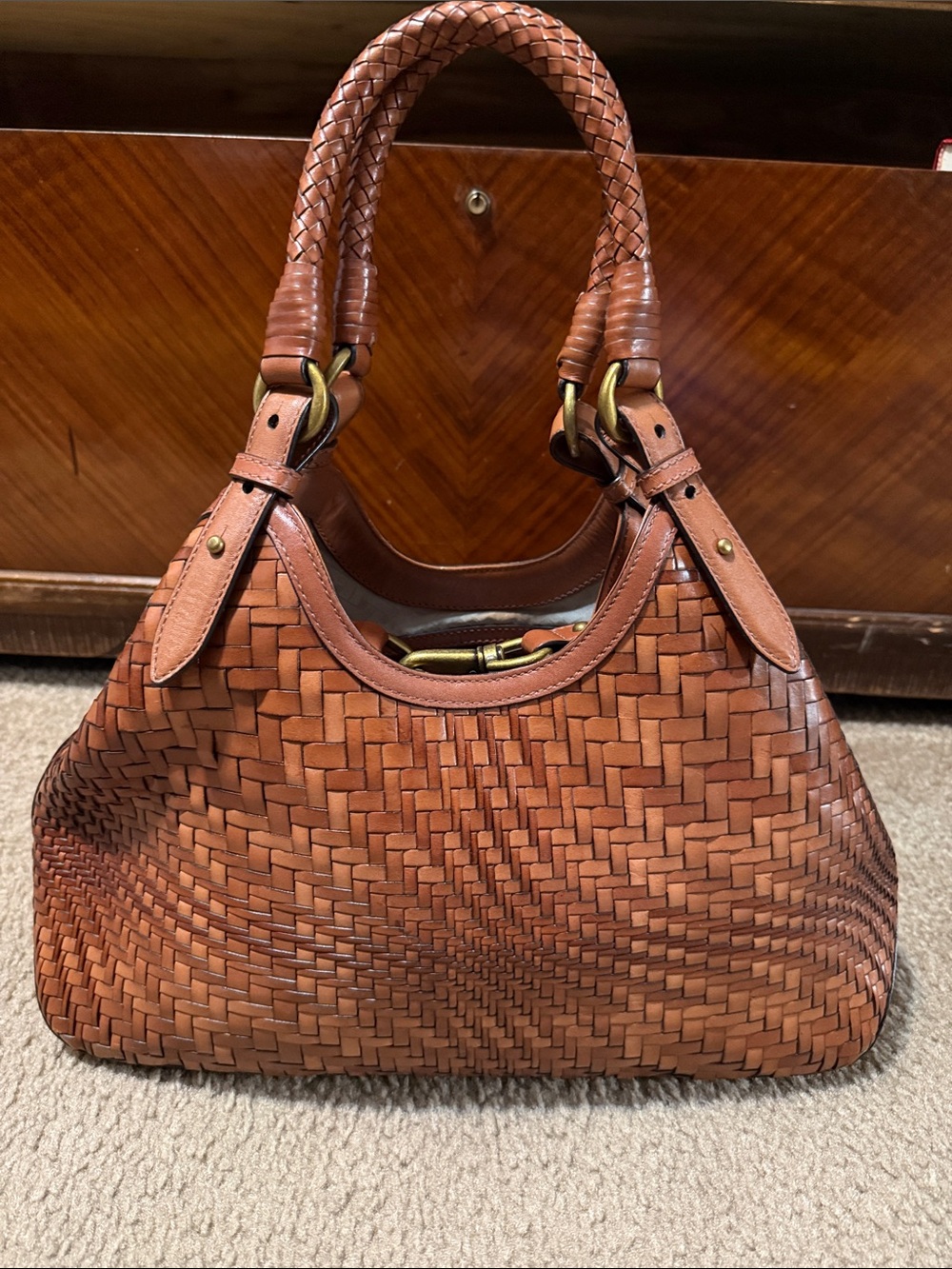 Cole Haan Genevieve Optical
Weave Tan Leather Hobo
Shoulder Bag Handbag - Picture 9 of 10